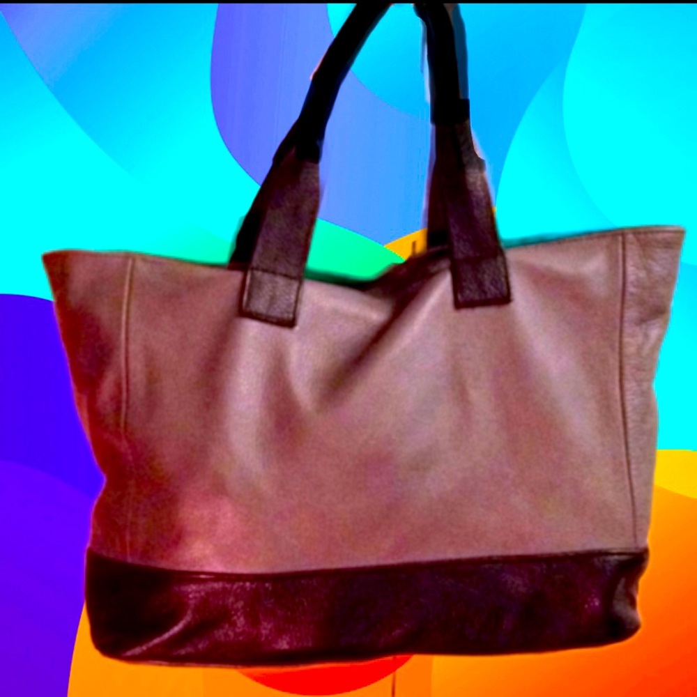 Two Tone Pebble Grain Leather Tote